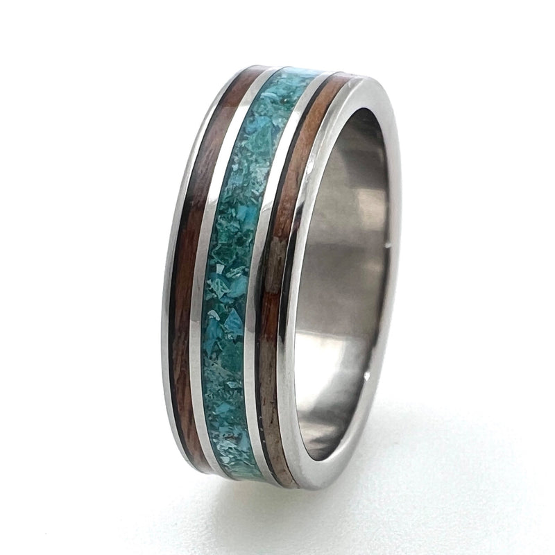 titanium ring with turquoise, malachite and rosewood image