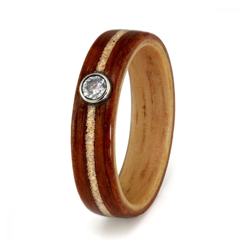 Red Ironbark eco wood ring (5mm) with Blackbutt, Sand & Diamond - IN STOCK - Size N1-2 by Eco Wood Rings