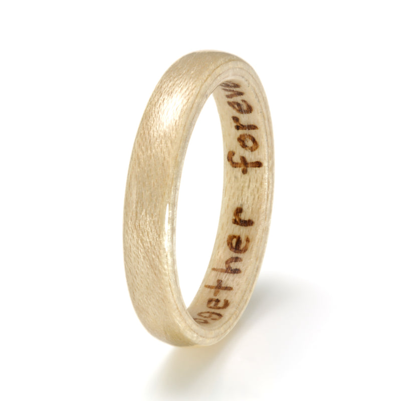 Simple promise ring | handmade maple bentwood ring with the words together forever burned inside | by Eco Wood Rings UK
