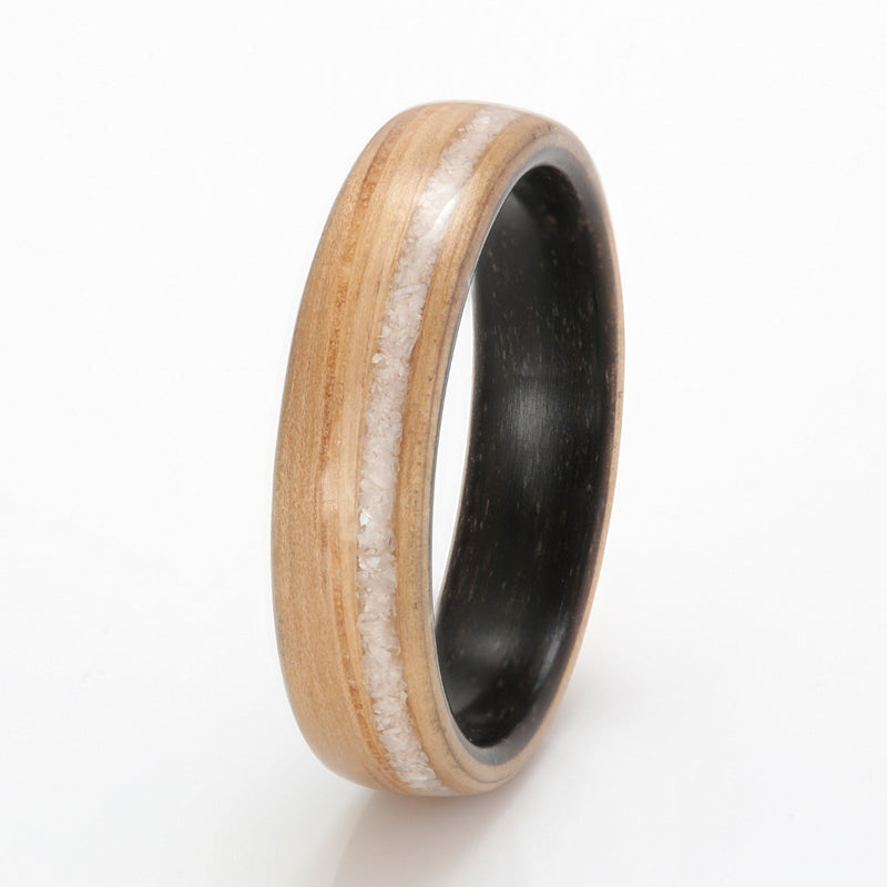 Oak Ring 5mm with Bogwood & Mother of Pearl by Eco Wood Rings