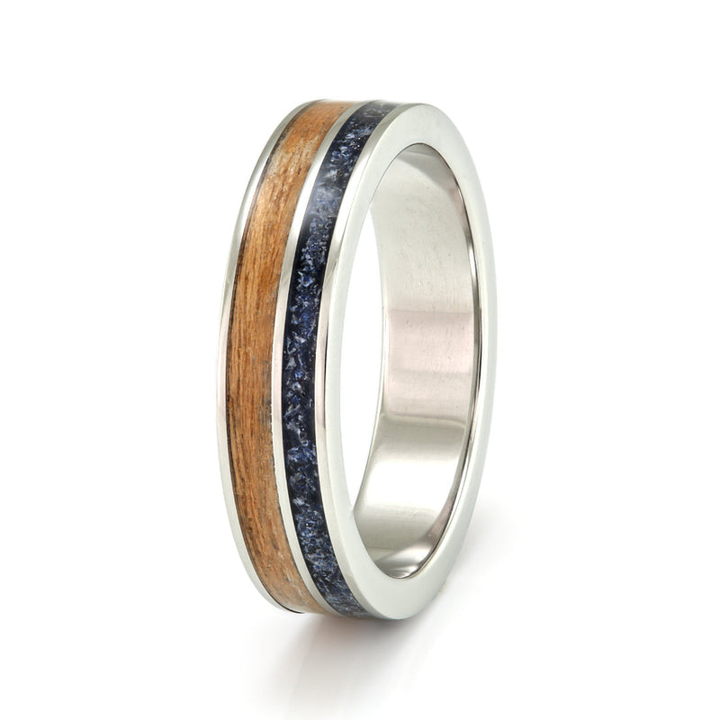 Steel Ring 5mm Flat Light with Wood Inlay & Cairo Night by Eco Wood Rings