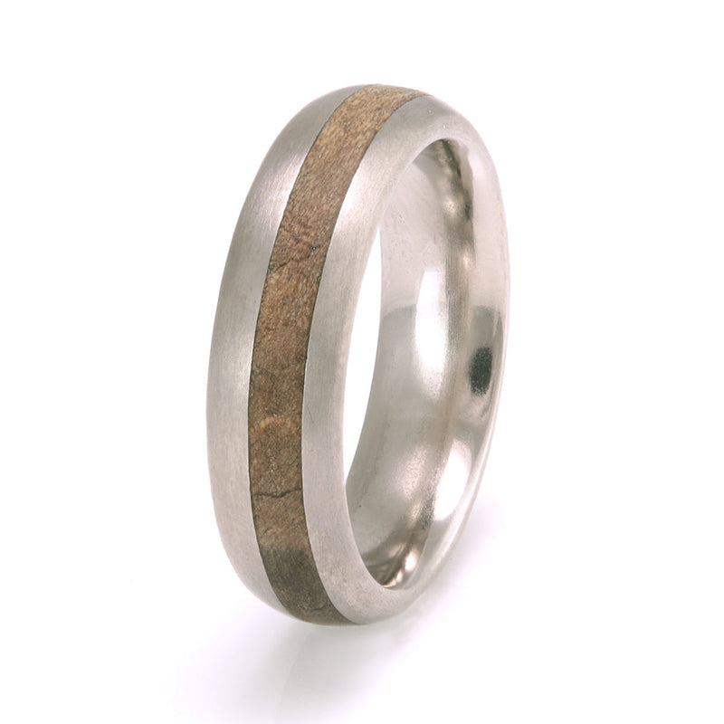 Titanium Ring 5mm Rounded with Off-Centre Wood Inlay by Eco Wood Rings