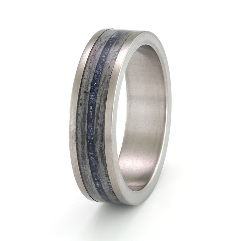 Titanium Ring 6mm Flat with Wood Inlay & Cairo Night by Eco Wood Rings