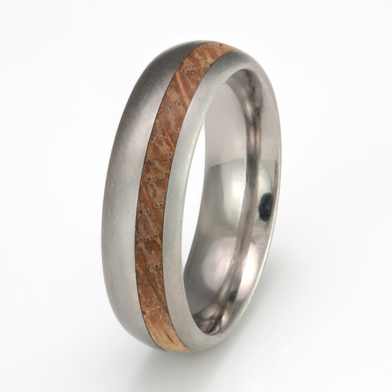 Titanium Ring 6mm Rounded with Off-Centre Wood Inlay by Eco Wood Rings