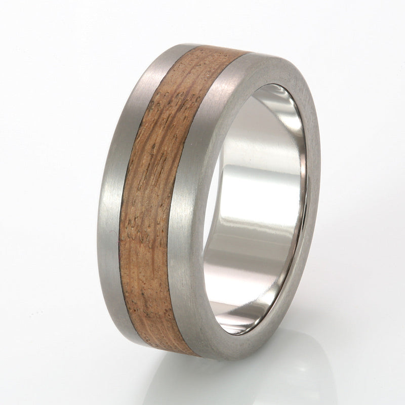 Titanium Ring 8mm Flat with Wood Inlay by Eco Wood Rings