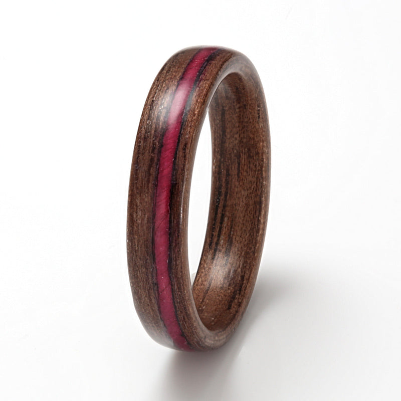 Walnut Ring 4mm with Rose Petals by Eco Wood Rings