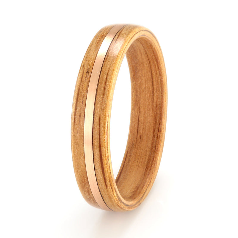 Whisky Oak Ring 4mm with Rose Gold by Eco Wood Rings