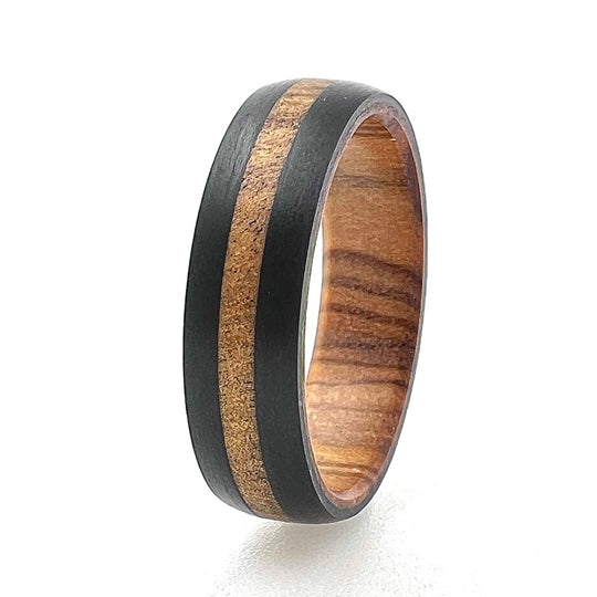 Carbon Fibre 6mm with Olive Wood Liner & Inlay - IN STOCK - Size T 1/2