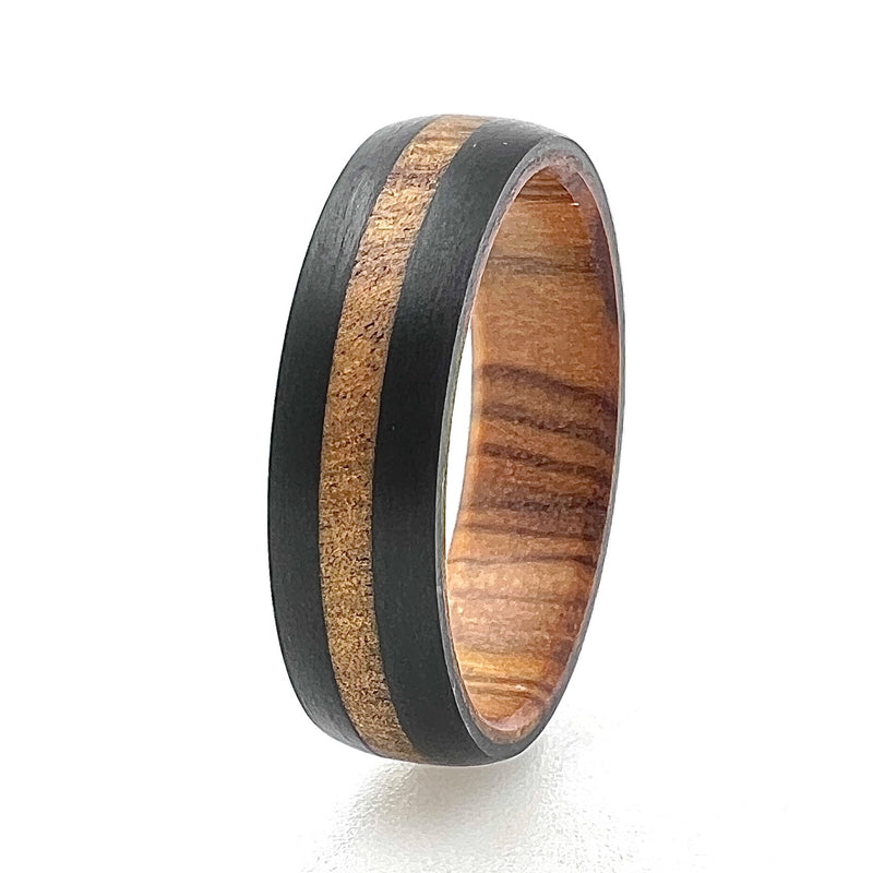 Alternative Wedding Ring | Carbon Fibre with Olive Wood | Eco Wood Rings