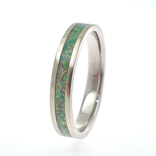 10ct White Gold With Diamond, Opal and Malachite - IN STOCK - Size U