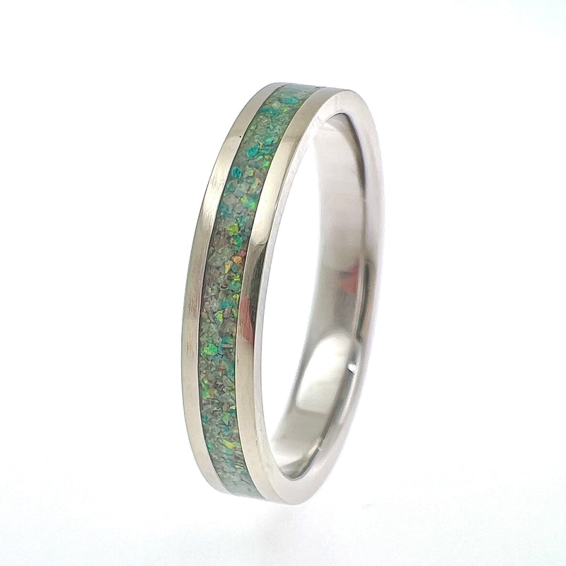 10ct White Gold With Diamond, Opal and Malachite - IN STOCK - Size U