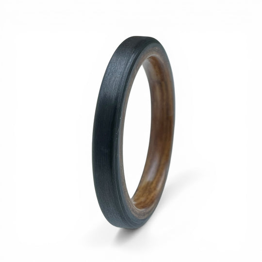 Carbon Fibre Ring with Whisky Barrel Oak - IN STOCK - Size N 1/2