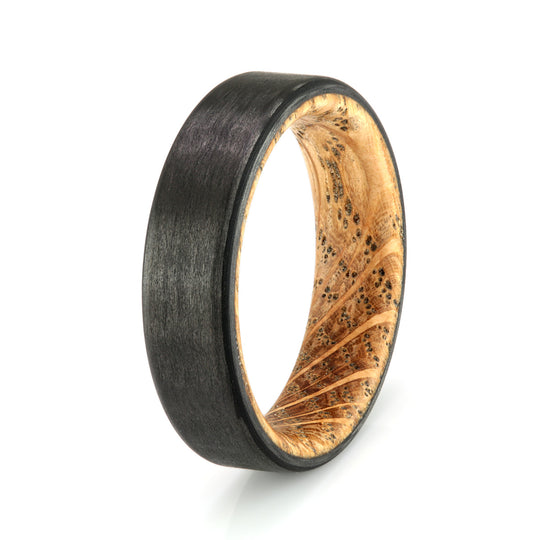 Carbon Fibre Ring with Whisky Barrel Oak - IN STOCK - Size U
