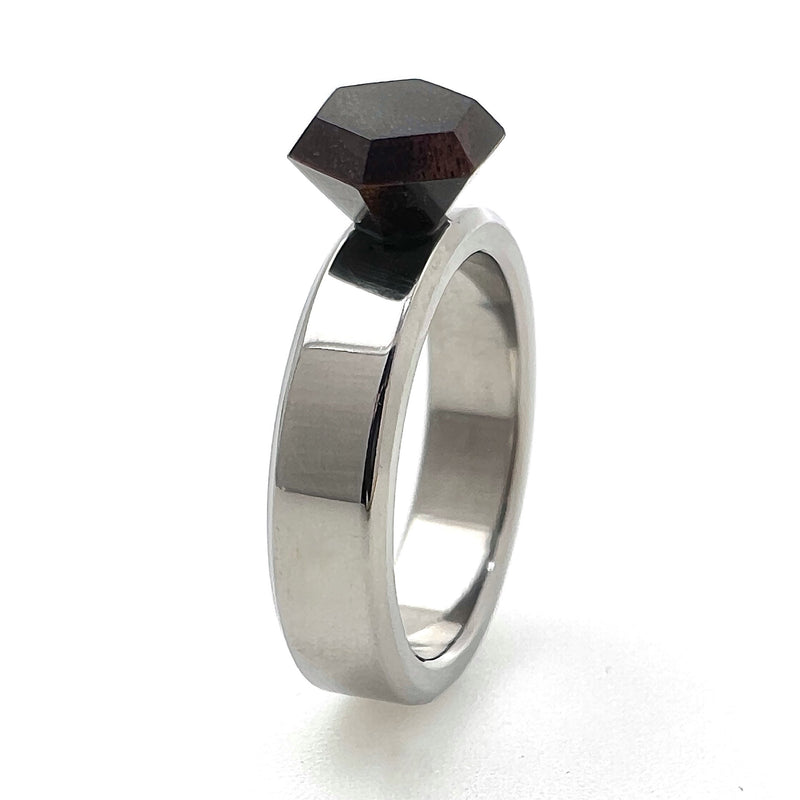 Titanium Engagement Ring 5mm with Wooden Diamond