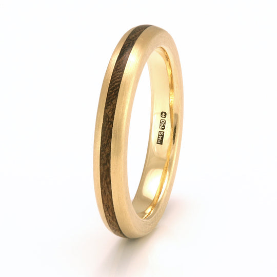 18ct Yellow Gold Ring 3mm Rounded with Wood Inlay