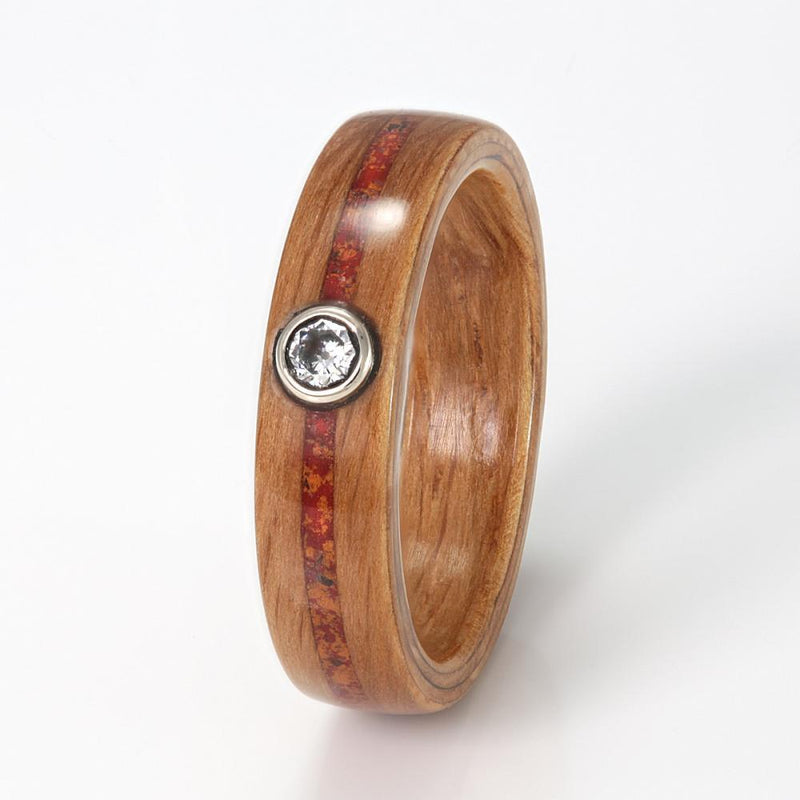 Oak with Iron Ore, Ochre & Moissanite - IN STOCK - Size N by Eco Wood Rings