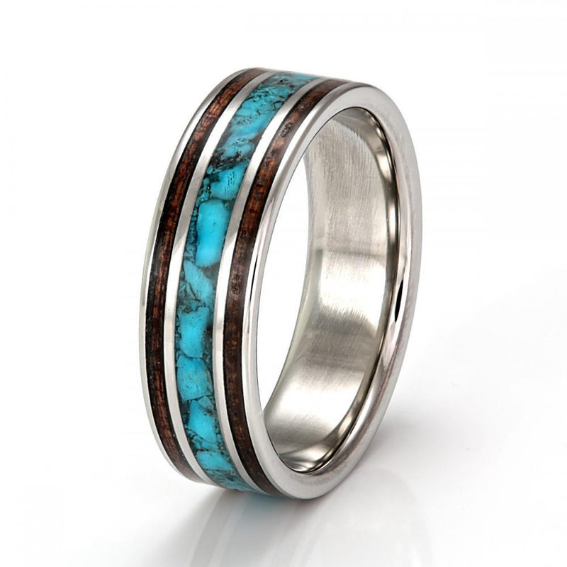 Light Steel with Turquoise & Makassar Ebony - IN STOCK - Size N1-2 by Eco Wood Rings