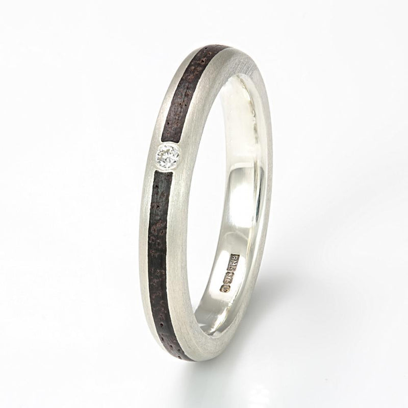 Ethical diamond engagement ring | 9ct white gold ring with an inlay of Indian Rosewood meeting at a round white diamond