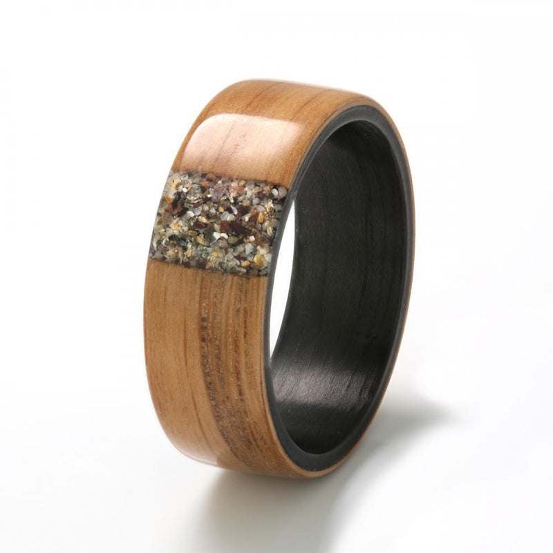 Whisky Barrel Oak, Carbon Fibre & Sand - IN STOCK - Size T by Eco Wood Rings