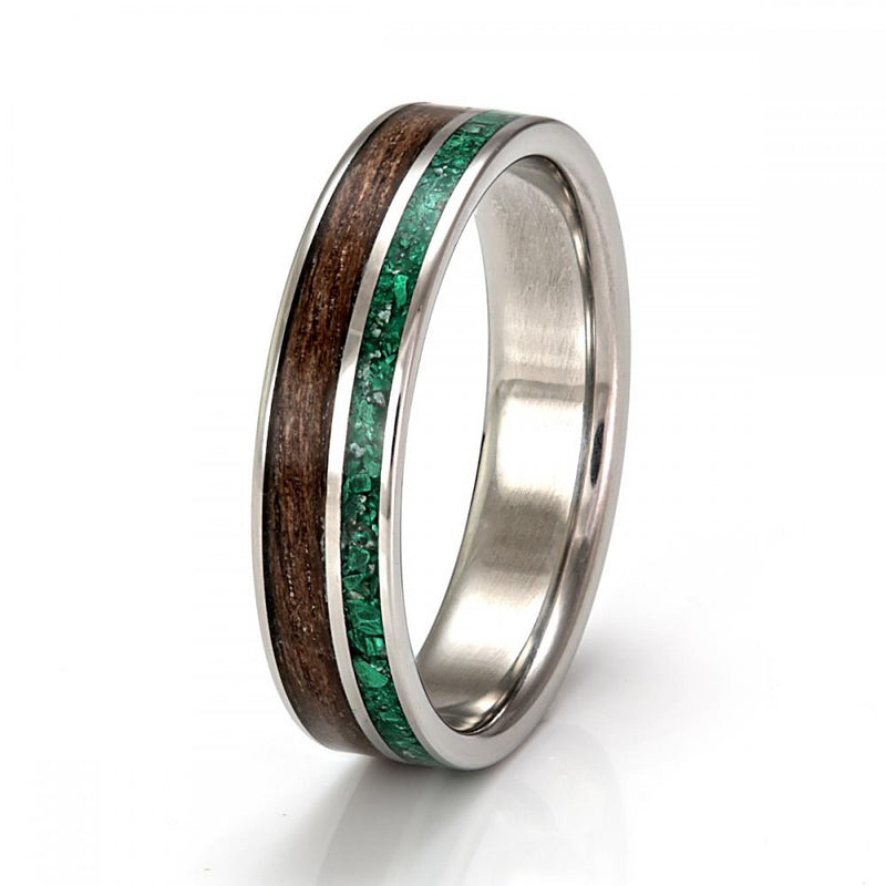 Light Steel with Walnut & Malachite - IN STOCK - Size N by Eco Wood Rings