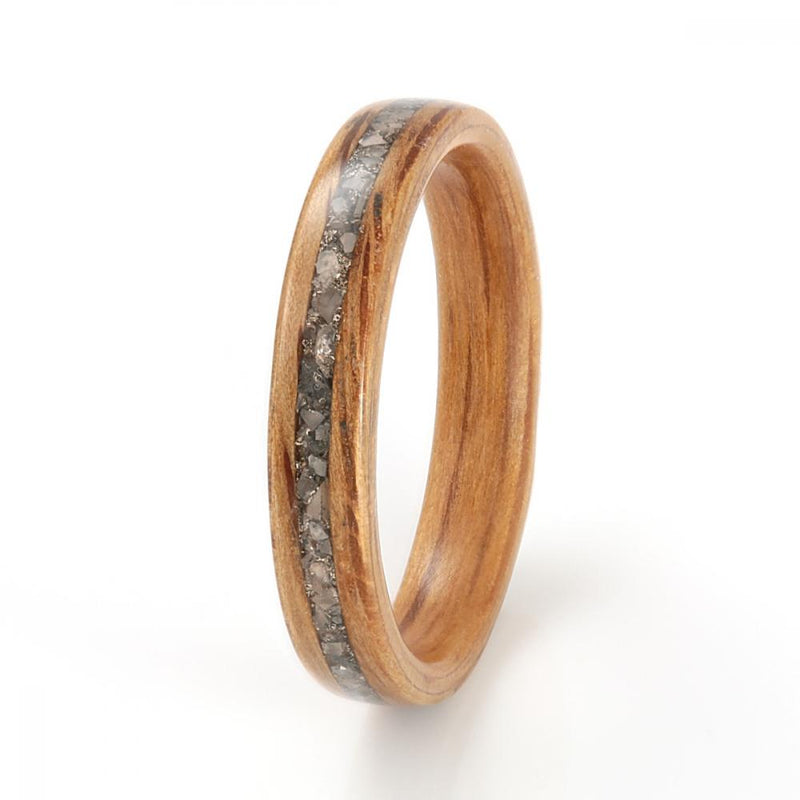 Oak Ring (3mm) with White Gold Shavings & Diamond Dust - IN STOCK - Size J by Eco Wood Rings
