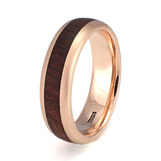 9ct Rose Gold Ring 5mm Rounded with Wood Inlay