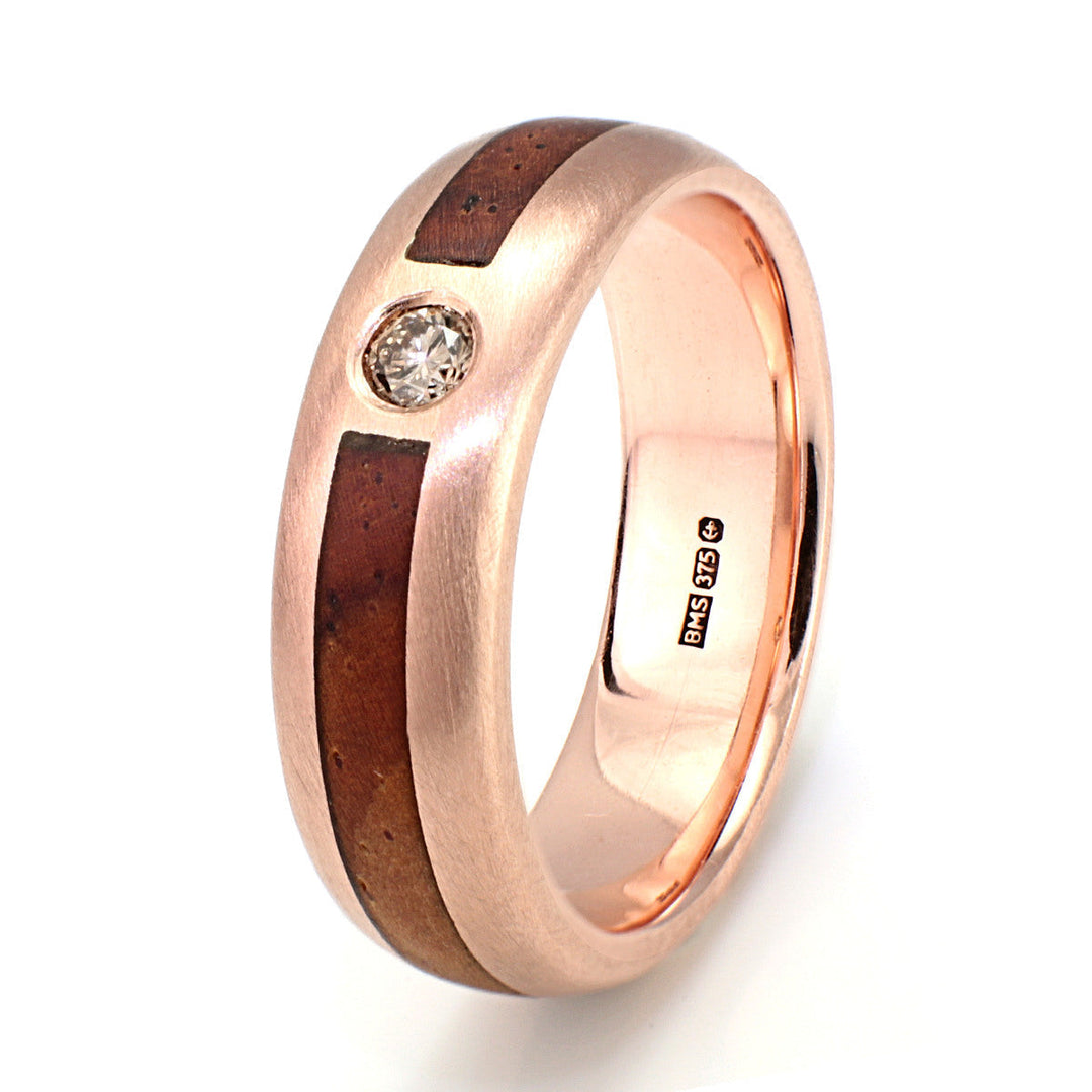 Eco Wood Rings UK Rose Gold Engagement Ring with Diamond