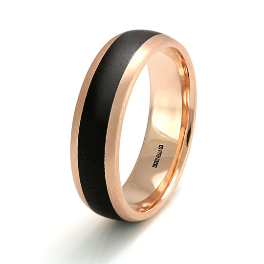 9ct Rose Gold Ring 6mm Rounded with Wood Inlay