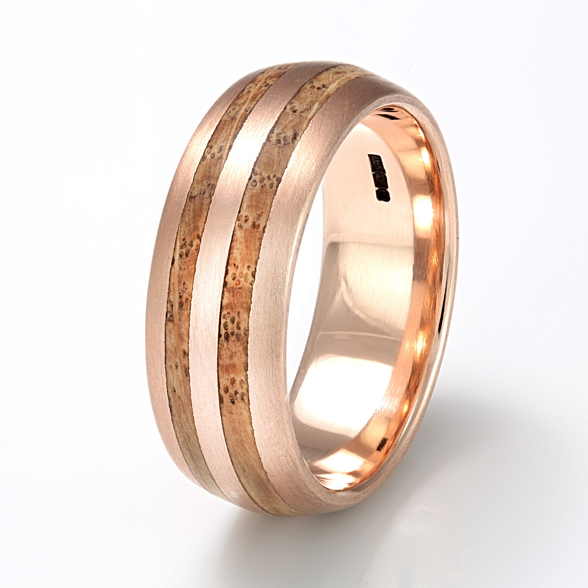 Eco Wood Rings | Rose Gold Men's Wedding Rings | Oak Inlay