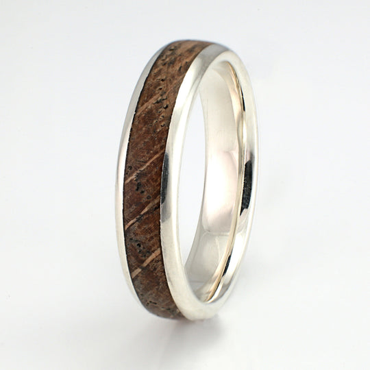 9ct White Gold Ring 5mm Rounded with Wood Inlay