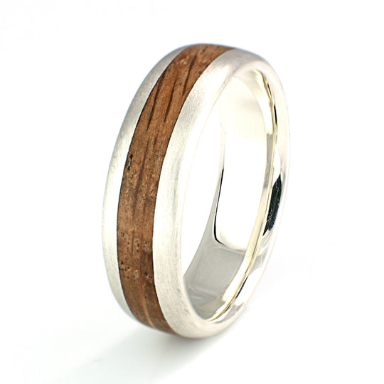 9ct White Gold Ring 6mm Rounded with Wood Inlay