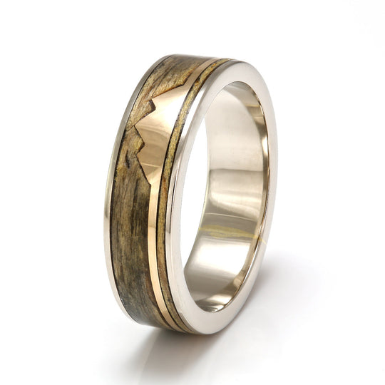 9ct White Gold with Oak & Gold Mountains