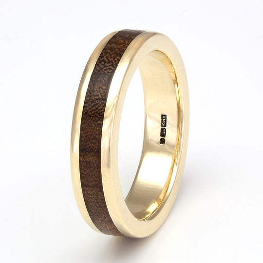 9ct Yellow Gold Ring 5mm Flat with Wood Inlay