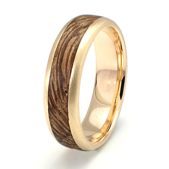 9ct Yellow Gold Ring 6mm Rounded with Wood Inlay