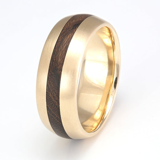 9ct Yellow Gold Ring 8mm Rounded with Wood Inlay