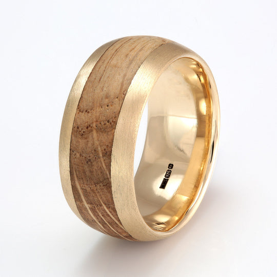 9ct Yellow Gold Ring 9mm Rounded with Wood Inlay