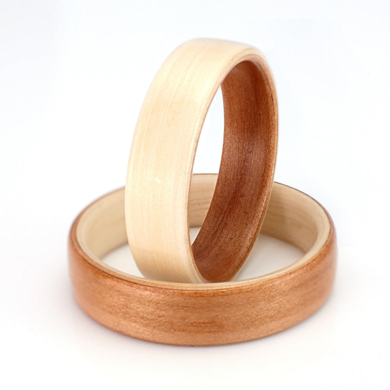 Bentwood wedding ring set | Apple wood ring with willow wood liner | Willow wood ring with apple wood liner | 6mm wide