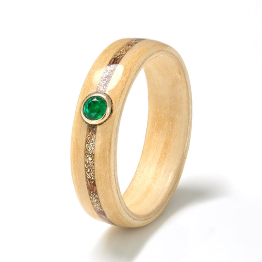 Apple with Vine Wood, Gold Shavings & Emerald