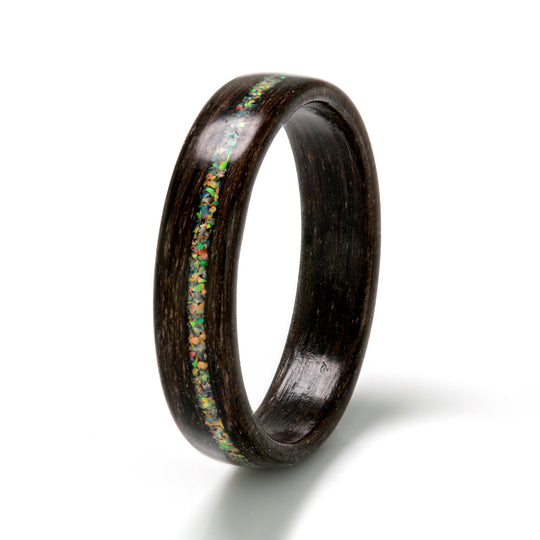 Bogwood Ring 4mm with Sunstone, Moonstone & Opal