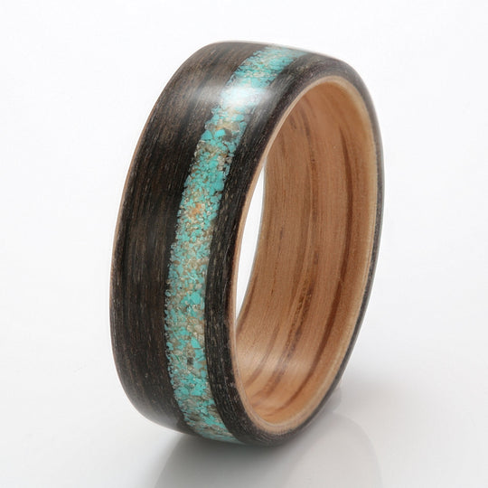Bogwood Ring 8mm with Oak, Turquoise & Quartz