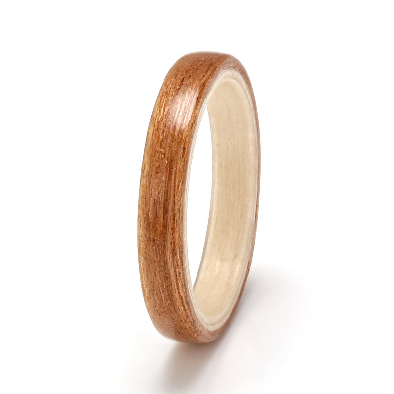 Simple wooden promise ring | 3mm wide cherry wood ring with a willow liner | by Eco Wood Rings UK