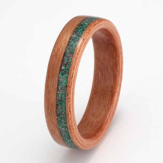 Cherry Wood Ring 5mm with Emerald, Tourmaline & Malachite