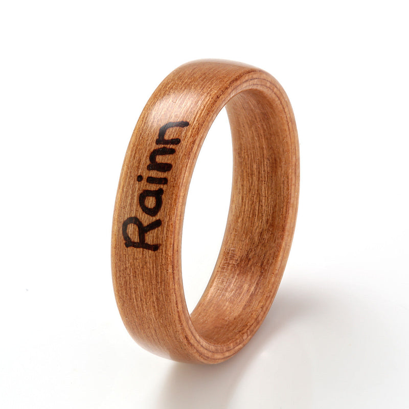 Simple promise ring | Cherry wood ring with a wood burned inscription on the outside | 5mm wide | by Eco Wood Rings UK