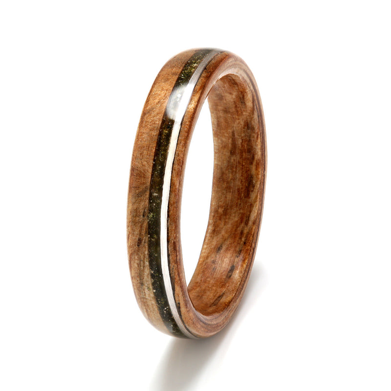 Oak Ring 4mm with Moss & Silver by Eco Wood Rings