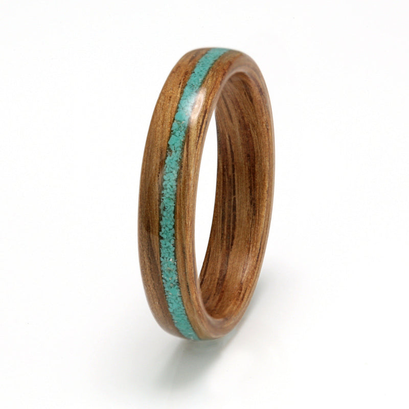 Oak Ring 4mm with Turquoise by Eco Wood Rings