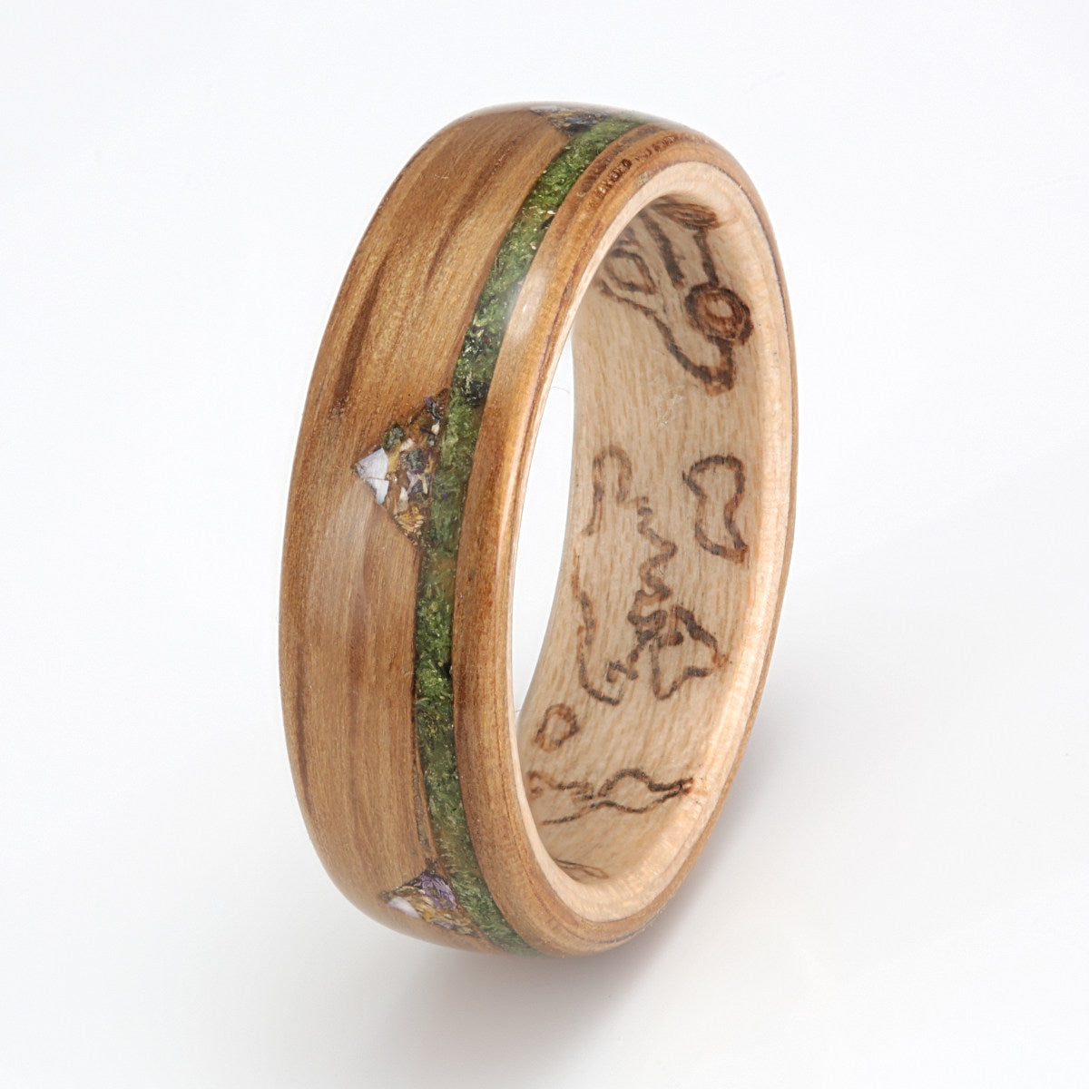 Eco Wood Rings - Oak Wood Ring with Maple, Moss & Wildflower Mountains