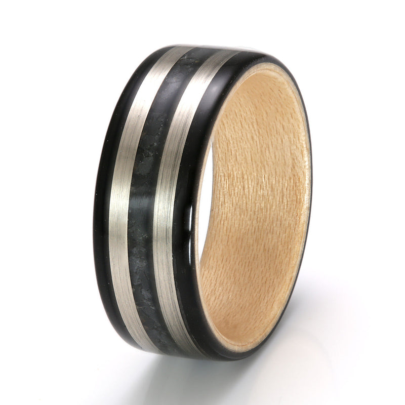 Ebony with Maple, White Gold & Slate by Eco Wood Rings