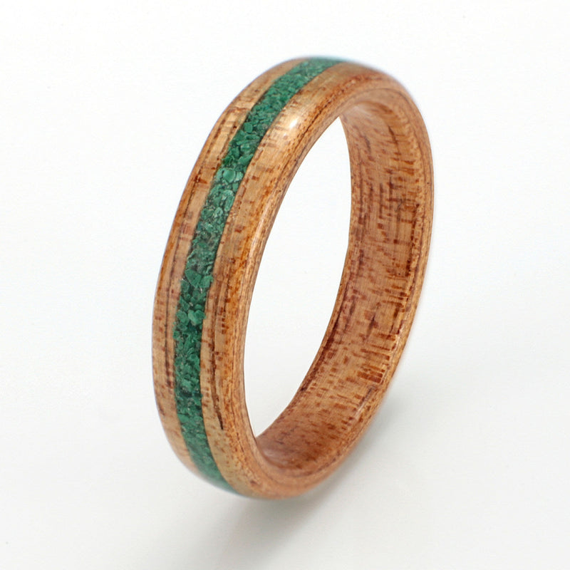 Koa Ring 4mm with Malachite by Eco Wood Rings