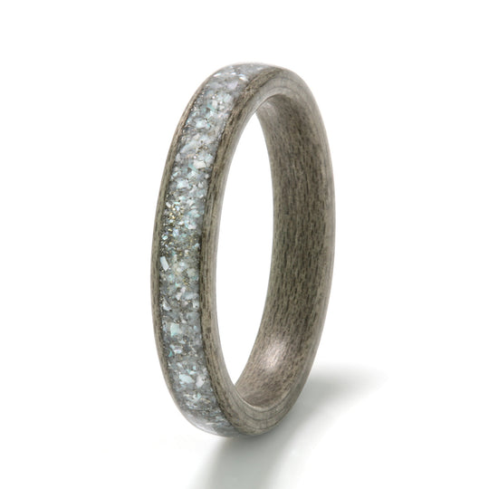 Greyed Maple Ring 3mm with Gold Shavings & Mother of Pearl