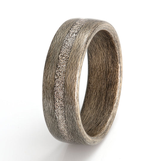 Greyed Maple Ring 7mm with White Gold Shavings